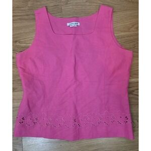 Jennifer Eden Y2K Top Size 12 Pink Sleeveless Cropped Floral Cutout Design Ramie